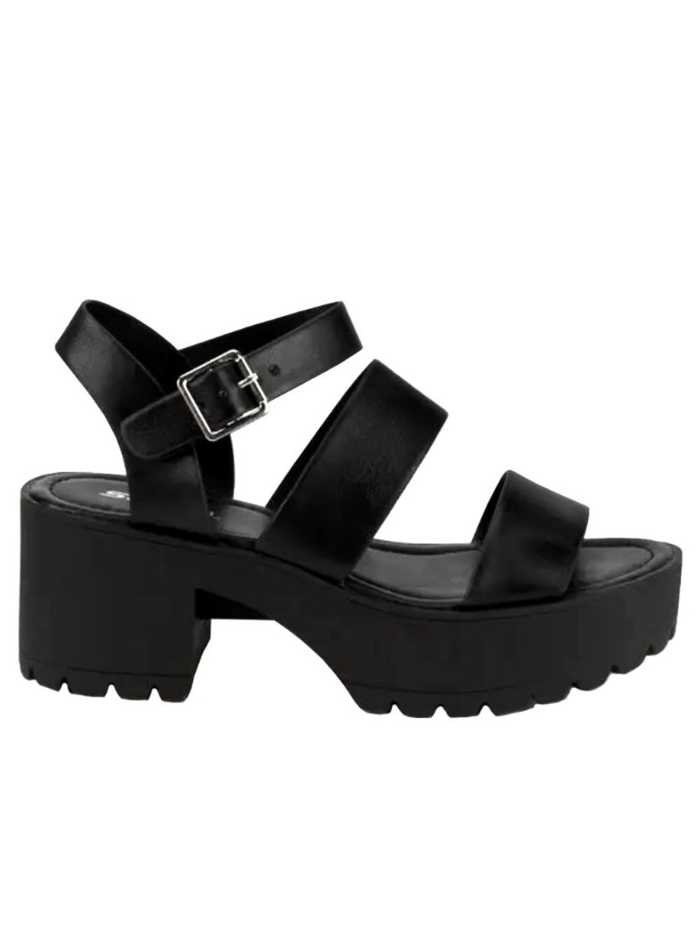 New Black Band Platform Chunky Lug Heel Sandals